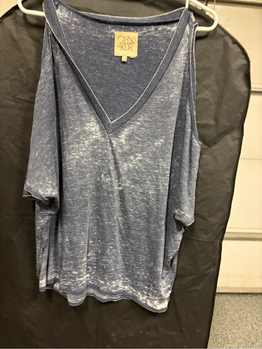 Chaser Blue Washed V-Neck Cold-Shoulder Tee